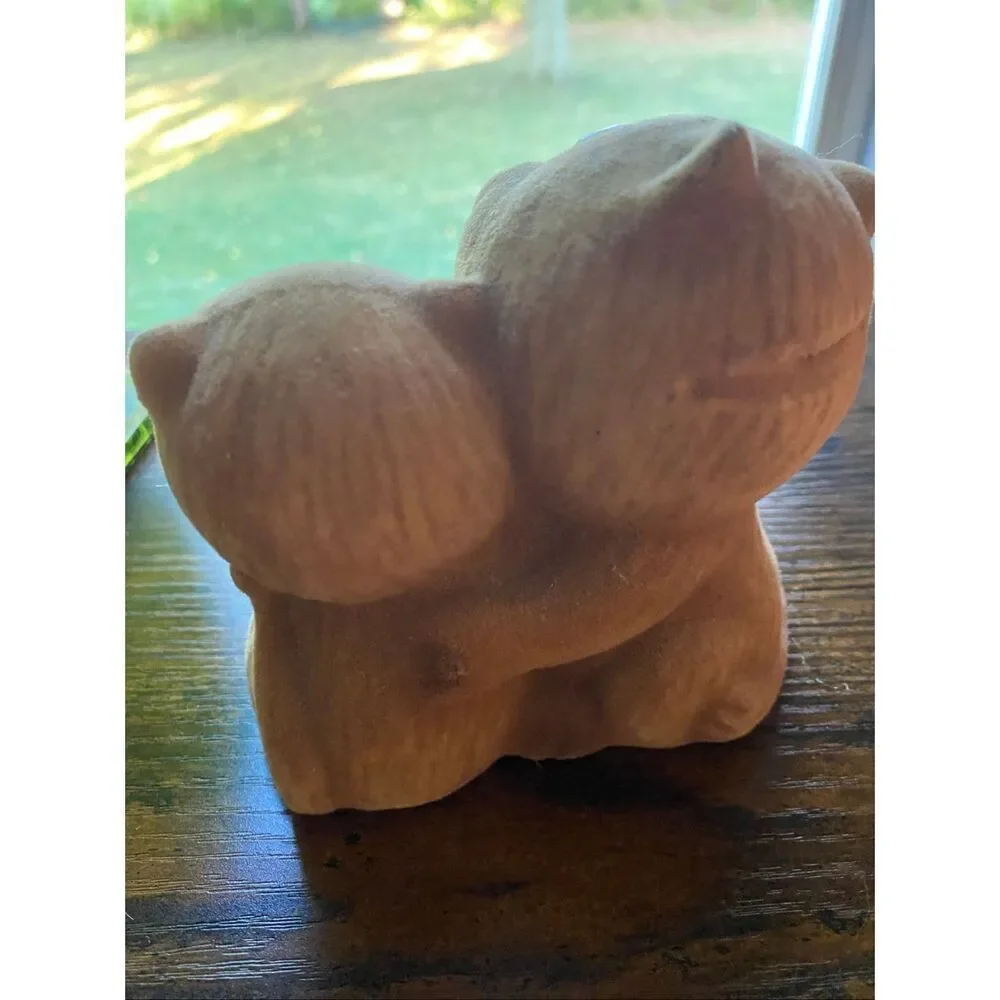 Vintage flocked cats coin bank MCM fuzzy cute vtg decor cat lady